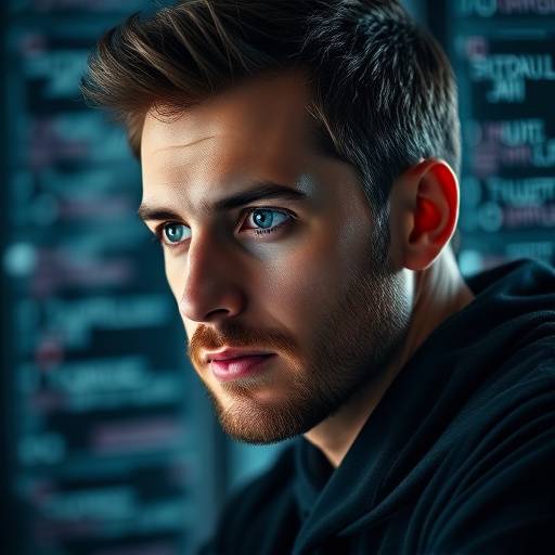 A portrait of Ben Carter, an AI programmer working on a complex algorithm