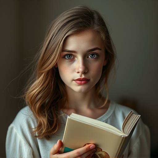 A portrait of Chloe Lefevre, a narrative designer with a book in her hands