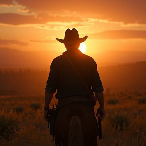 Screenshot from Red Dead Redemption 2, depicting a stunning landscape and Arthur Morgan