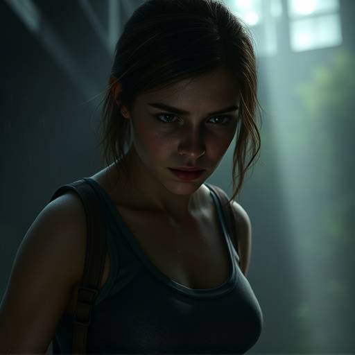 Screenshot from The Last of Us Part II, showcasing a dramatic scene with Ellie